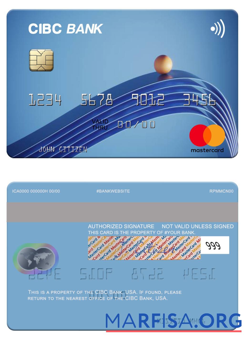 Blank USA CIBC Bank mastercard example
